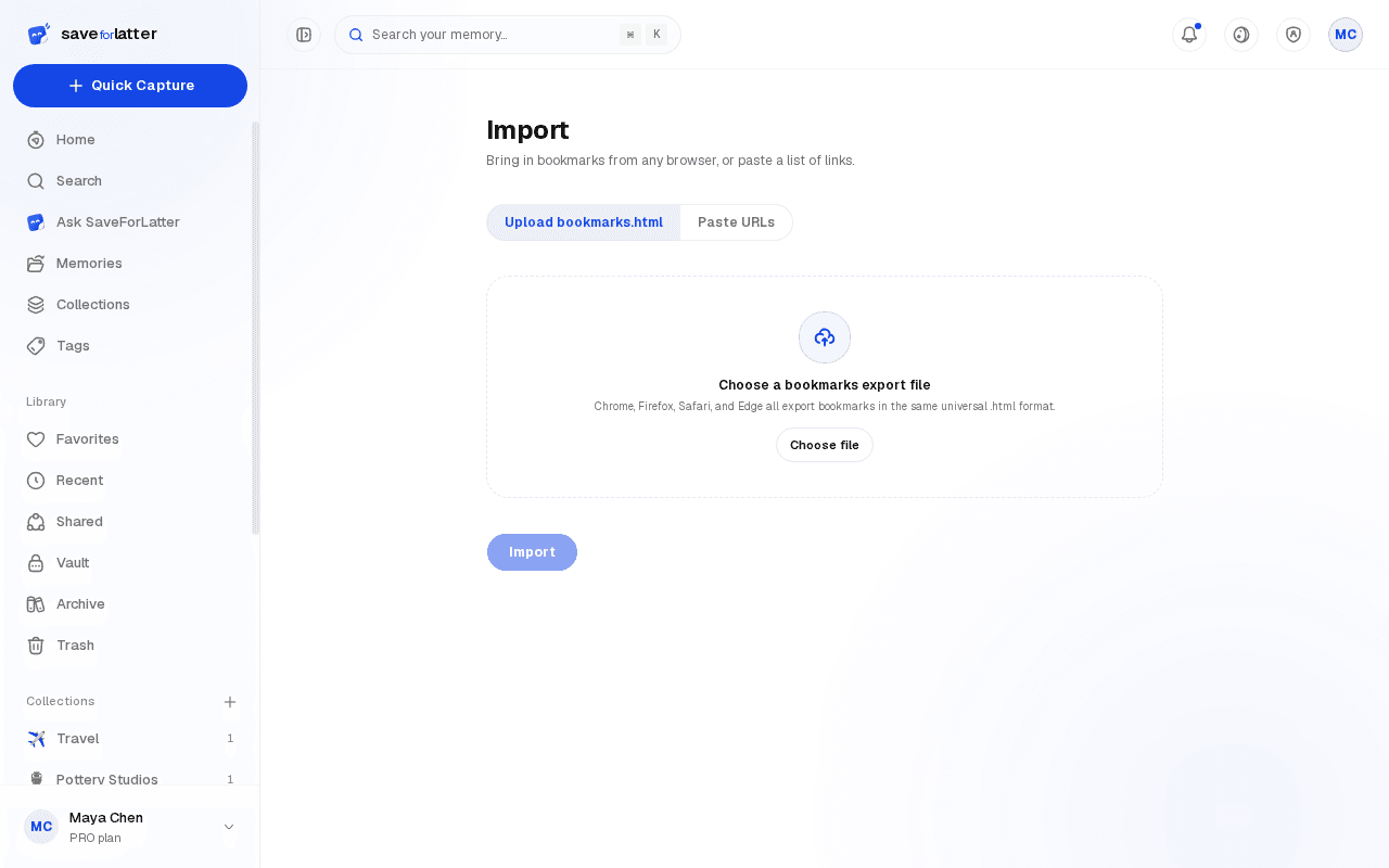 The Import page showing the imported batch