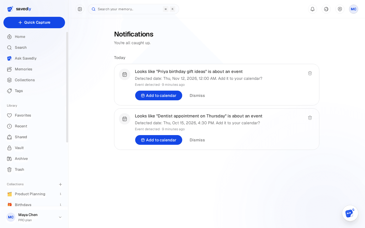 Event notifications in the feed