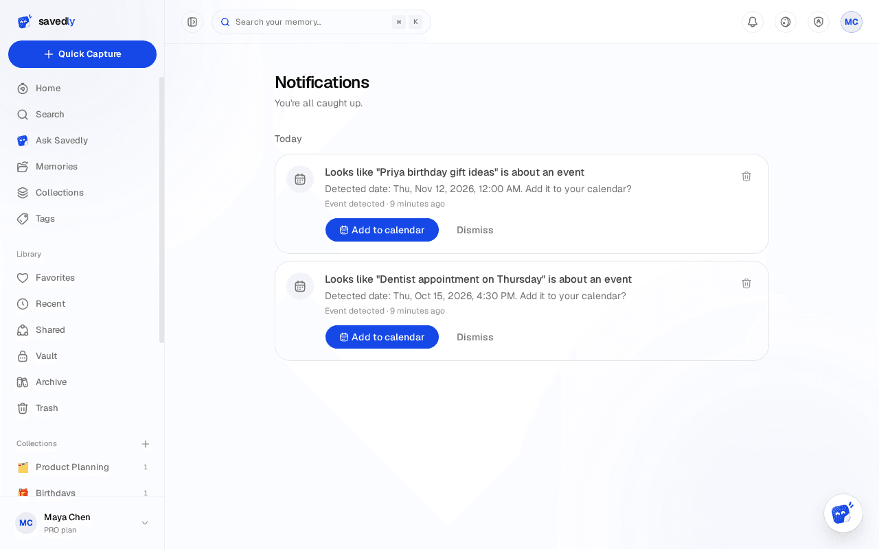 Notifications screen