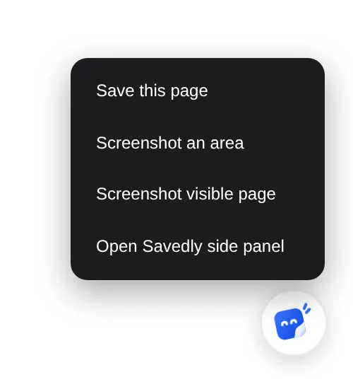 The floating Savedly button with its menu open
