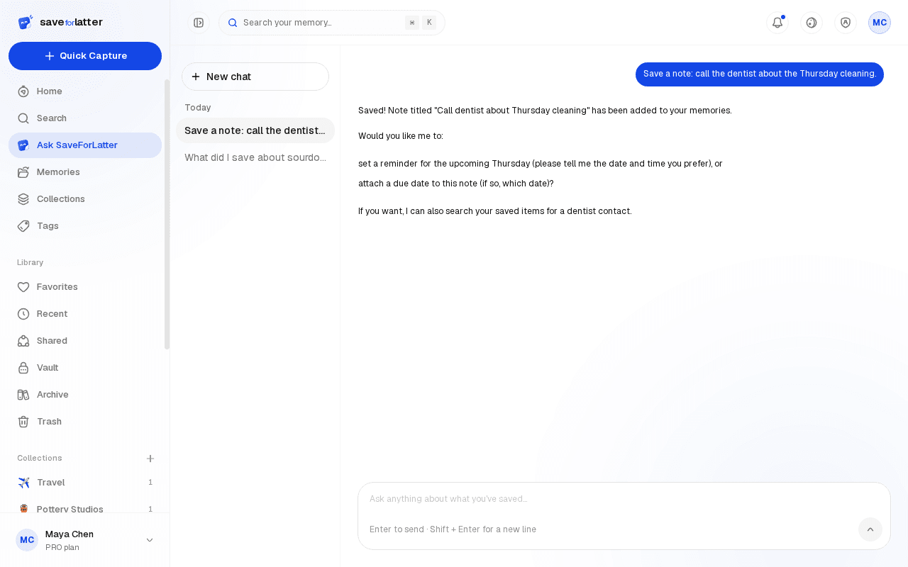 Ask saving a note from a request