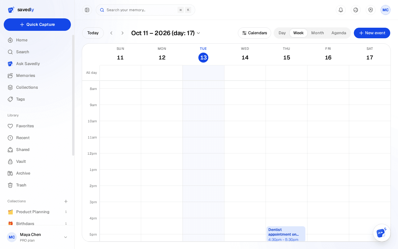 Calendar screen