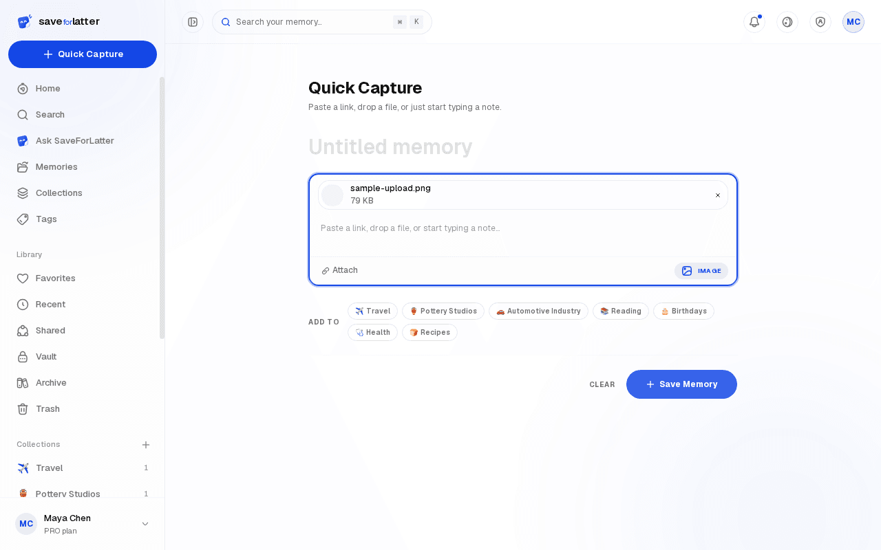 The Quick Capture page with an image attached