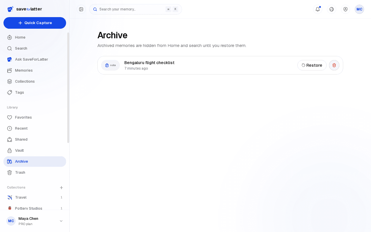 The Archive page